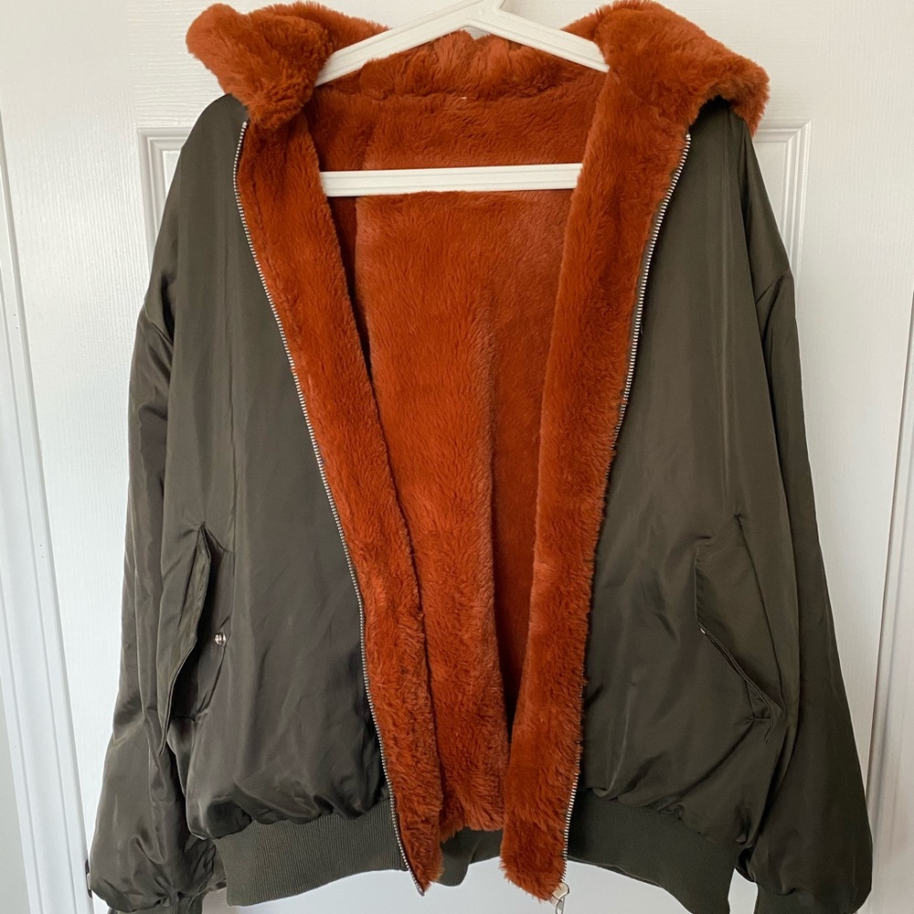 Oversized Faux Shearling Bomber Jacket